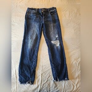 KanCan Dark Blue Distressed Straight Leg Jeans